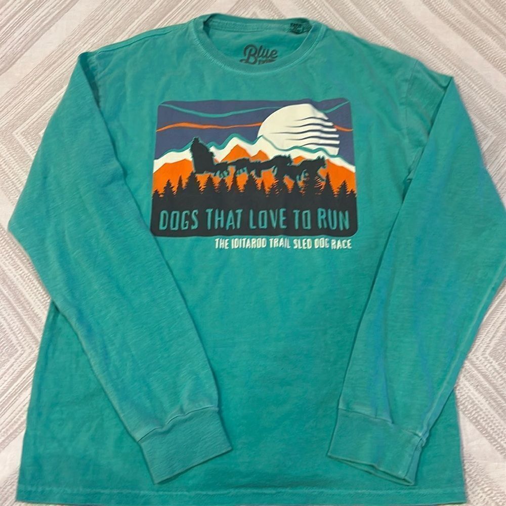 Blue 84 Boys Long Sleeve Mint Green Shirt The Iditarod Trail End Dog Sled Race L